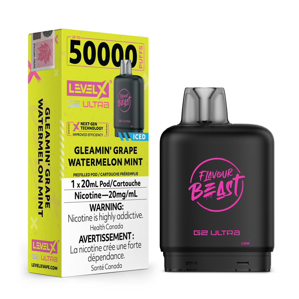 Gleamin' Grape Watermelon Mint Iced - LEVEL X FLAVOUR BEAST BOOST G2 ULTRA 50K - 20ml
