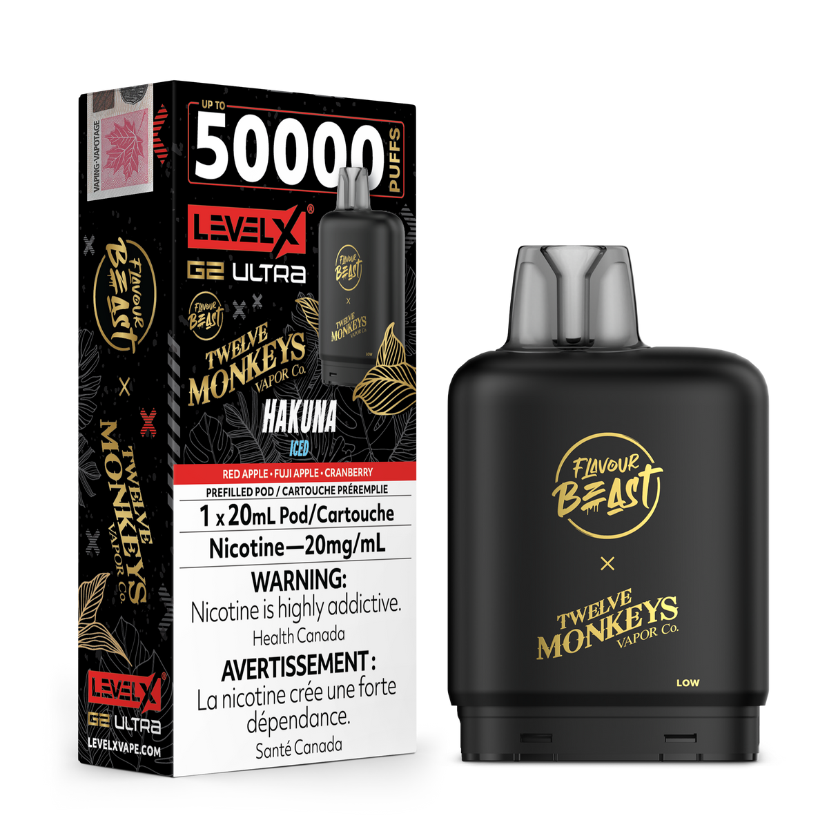 Hakuna Iced - LEVEL X BOOST G2 ULTRA X 12 MONKEYS 50K - 20ml