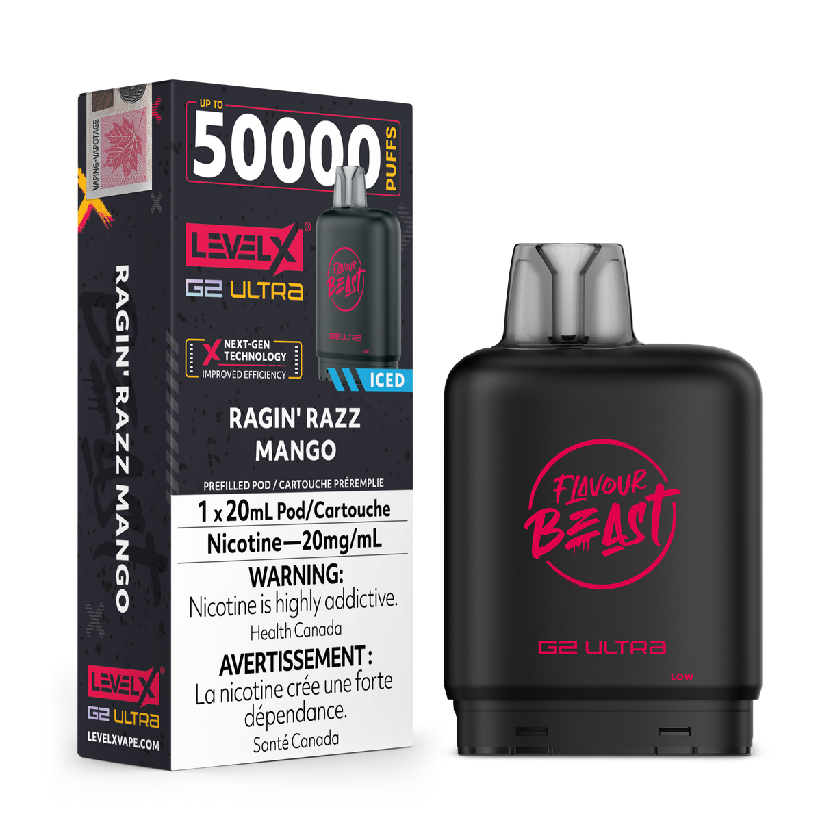Ragin' Razz Mango Iced - LEVEL X FLAVOUR BEAST BOOST G2 ULTRA 50K - 20ml